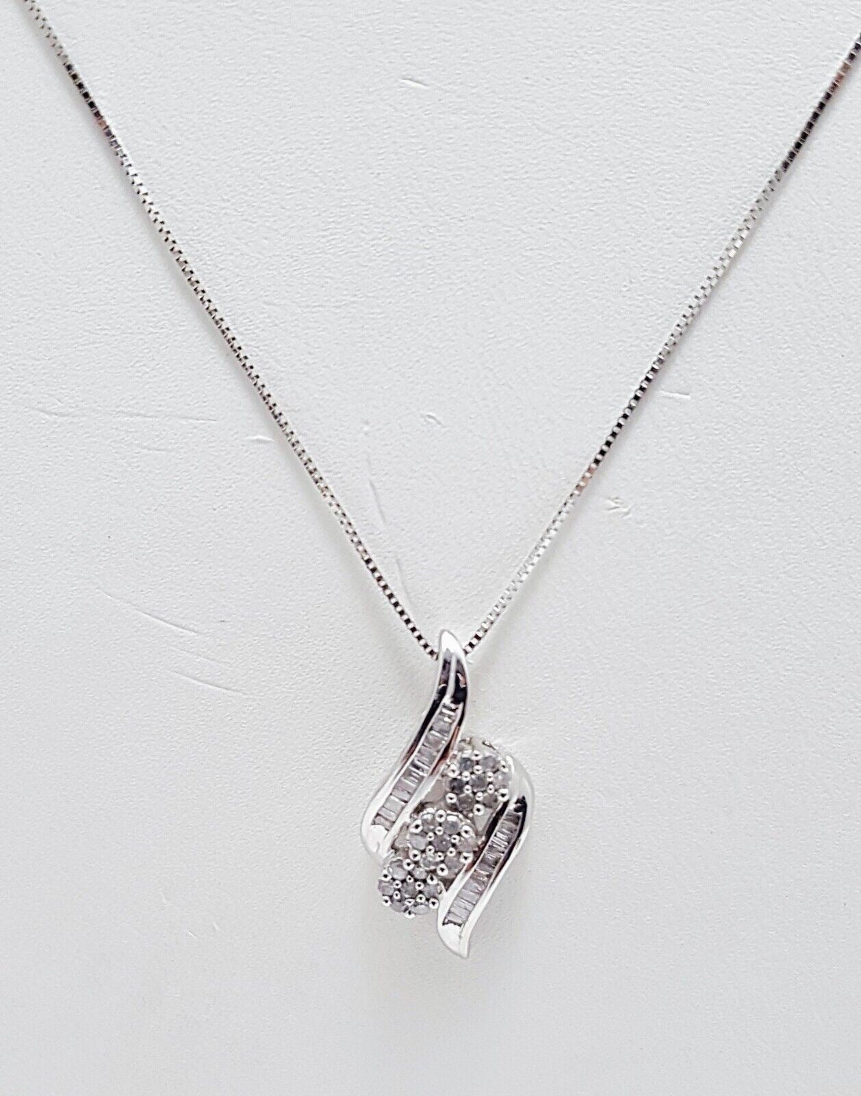 10K White Gold Box Link Chain Necklace & Diamond Charm Pendant
