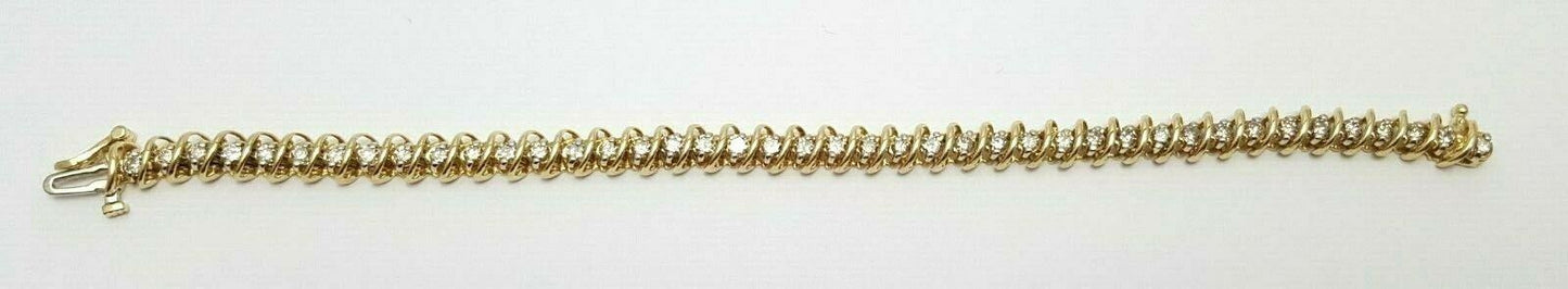 14K Solid Yellow Gold Designer Diamond Tennis Link Bracelet