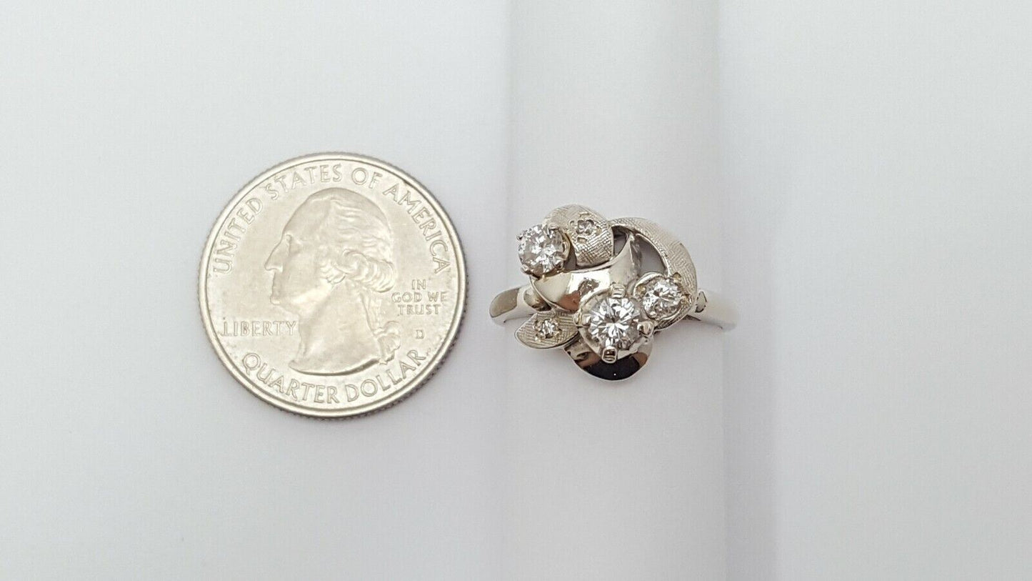 14K Solid White Gold Designer Ladies Diamond Ring