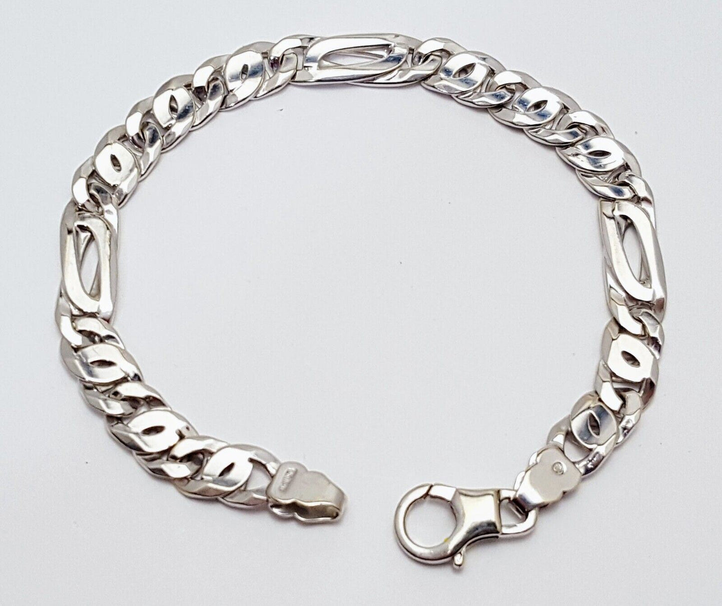 Unique 10K Karat Solid White Gold Custom Design Figaro Link Bracelet Italy Made