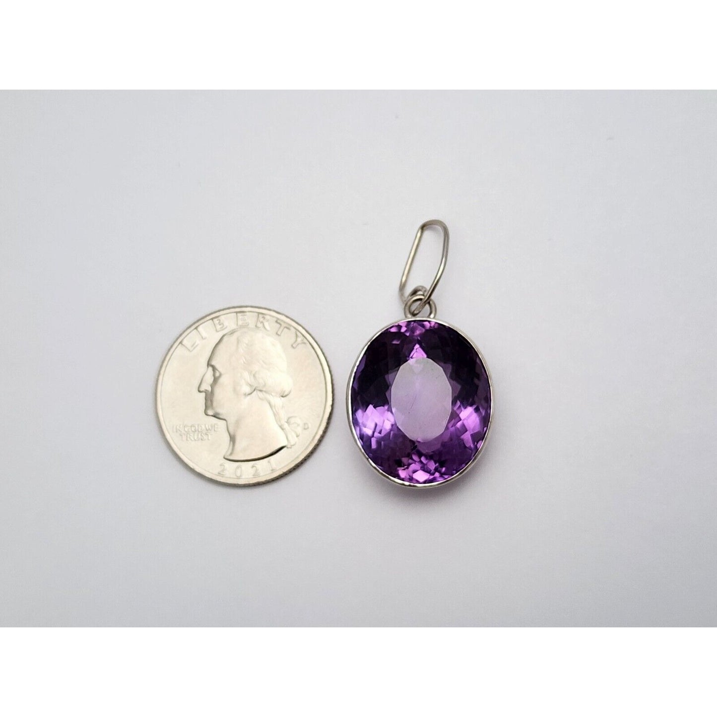 18K White Gold Oval Amethyst Drop Dangle Charm Pendant