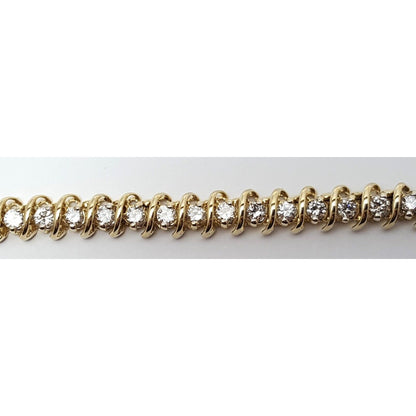 14K Solid Yellow Gold Diamond Tennis Link Bracelet