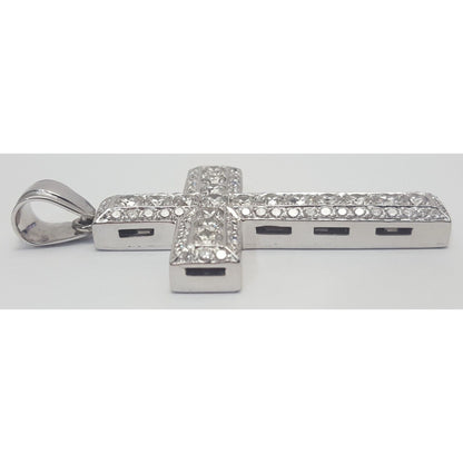 14K Solid White Gold Diamond Cross Pendant Charm 7.65ct