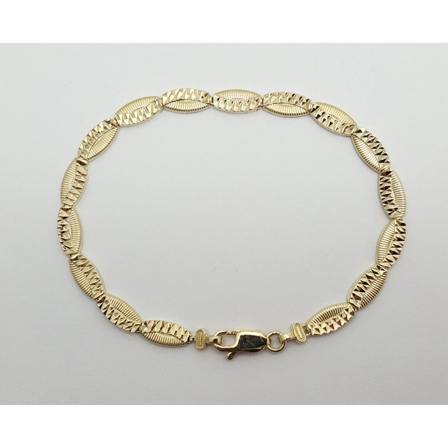 14K Solid Yellow Gold Diamond Cut Tennis Link Bracelet