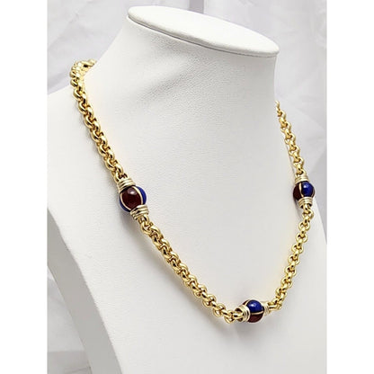 18K Yellow Gold Bead Ball Choker Cable Link Chain Necklace