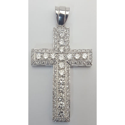 14K Solid White Gold Diamond Cross Pendant Charm 7.65ct