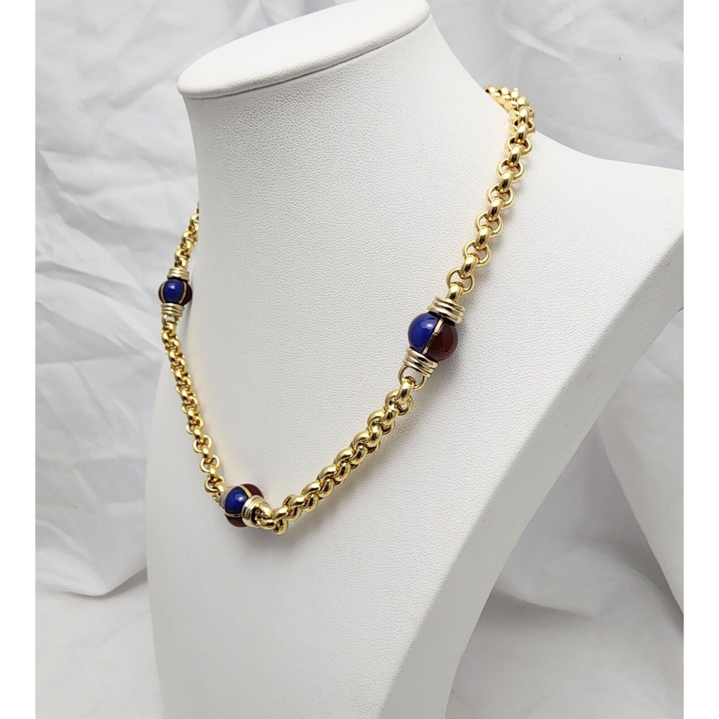 18K Yellow Gold Bead Ball Choker Cable Link Chain Necklace