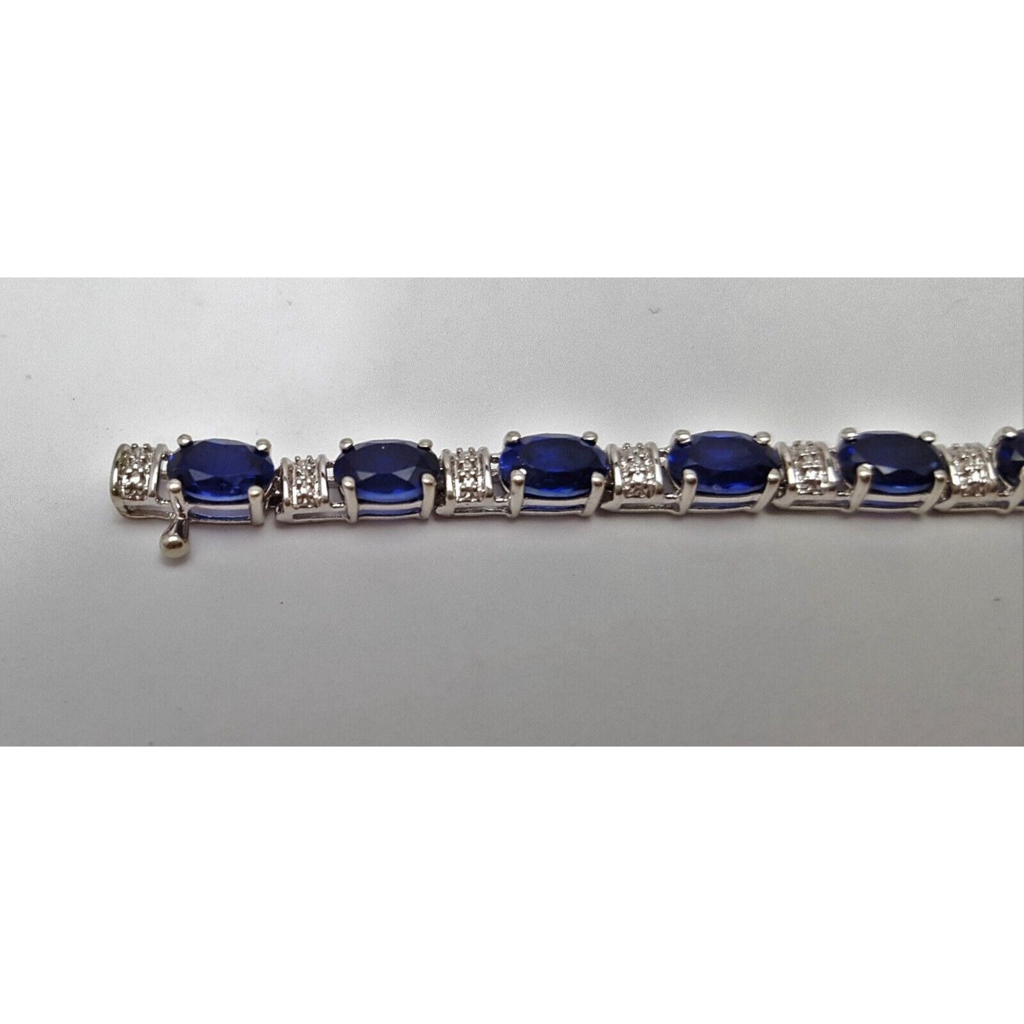 10K Solid White Gold Dark Blue Crystal Tennis Bracelet