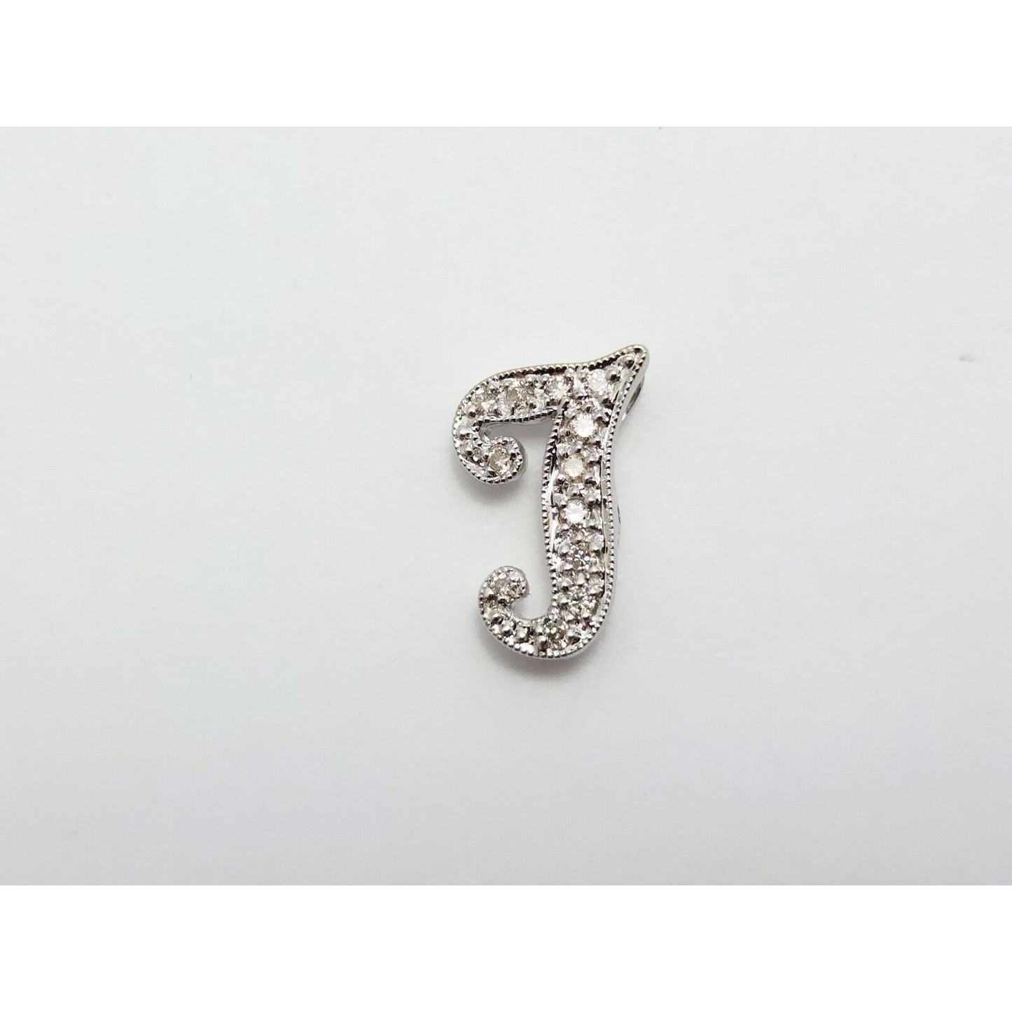 14K White Gold Diamond Initial Letter " J "  Charm Pendant