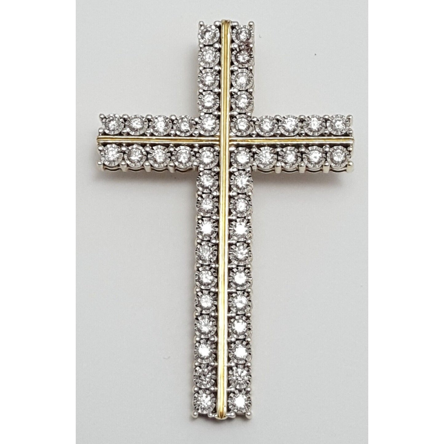 10K Solid Two Tone Gold Designer Diamond Cross Pendant Charm 1.44 ct