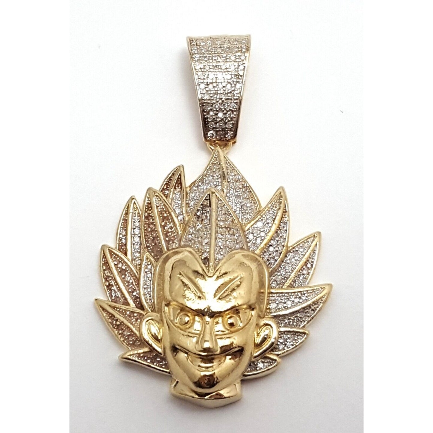 10K Solid Yellow Gold Anime Character Diamond Vegeta Head Charm Pendant