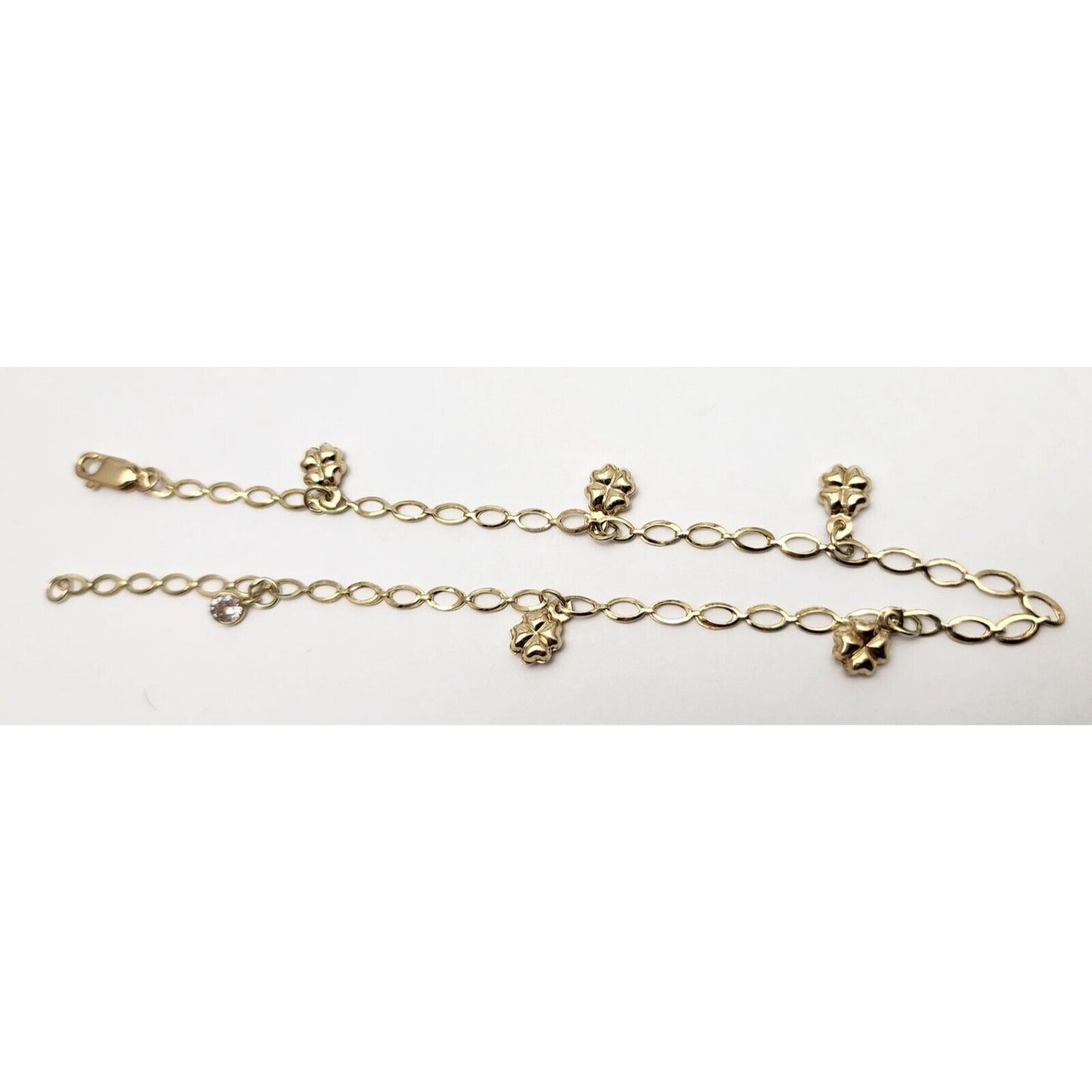 14K Solid Yellow Gold Four Leaf Clover Lucky Link Chain Anklet Bracelet