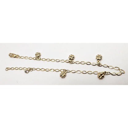 14K Solid Yellow Gold Four Leaf Clover Lucky Link Chain Anklet Bracelet