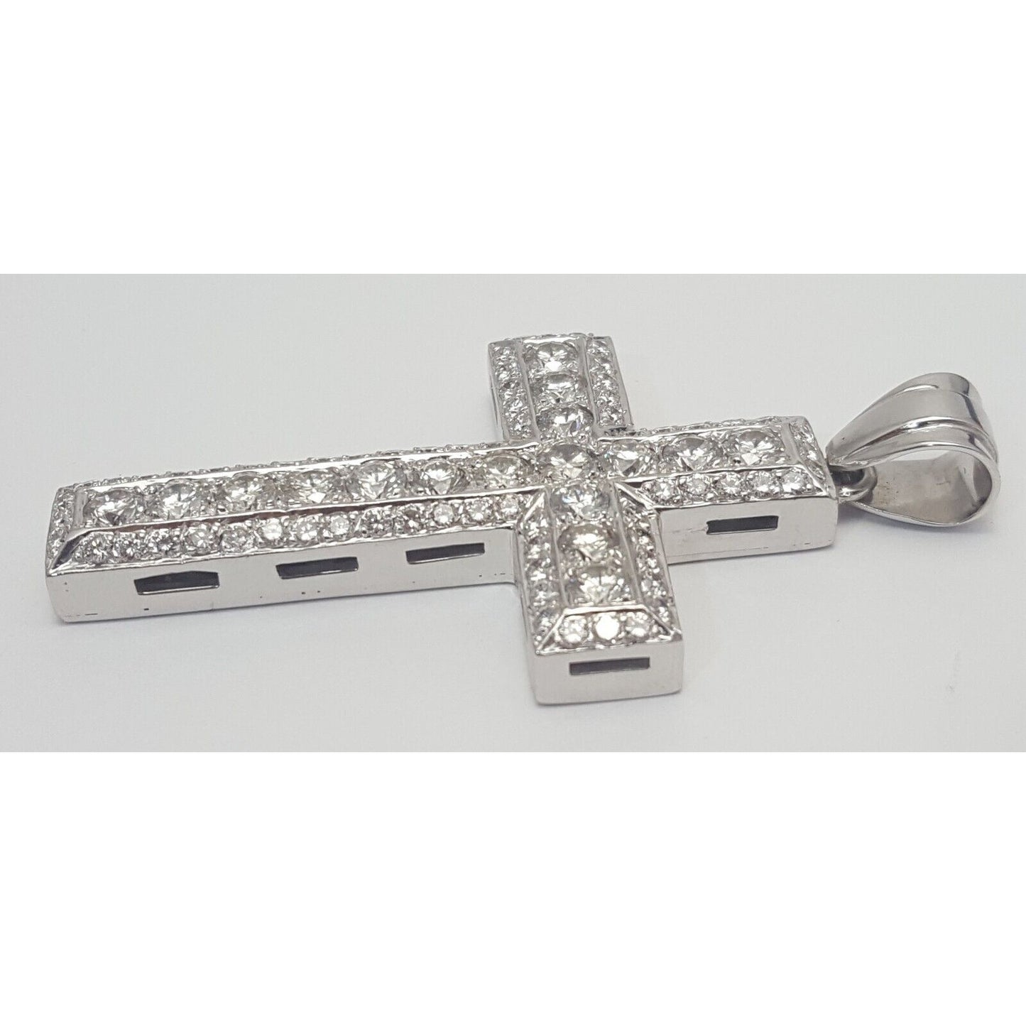 14K Solid White Gold Diamond Cross Pendant Charm 7.65ct