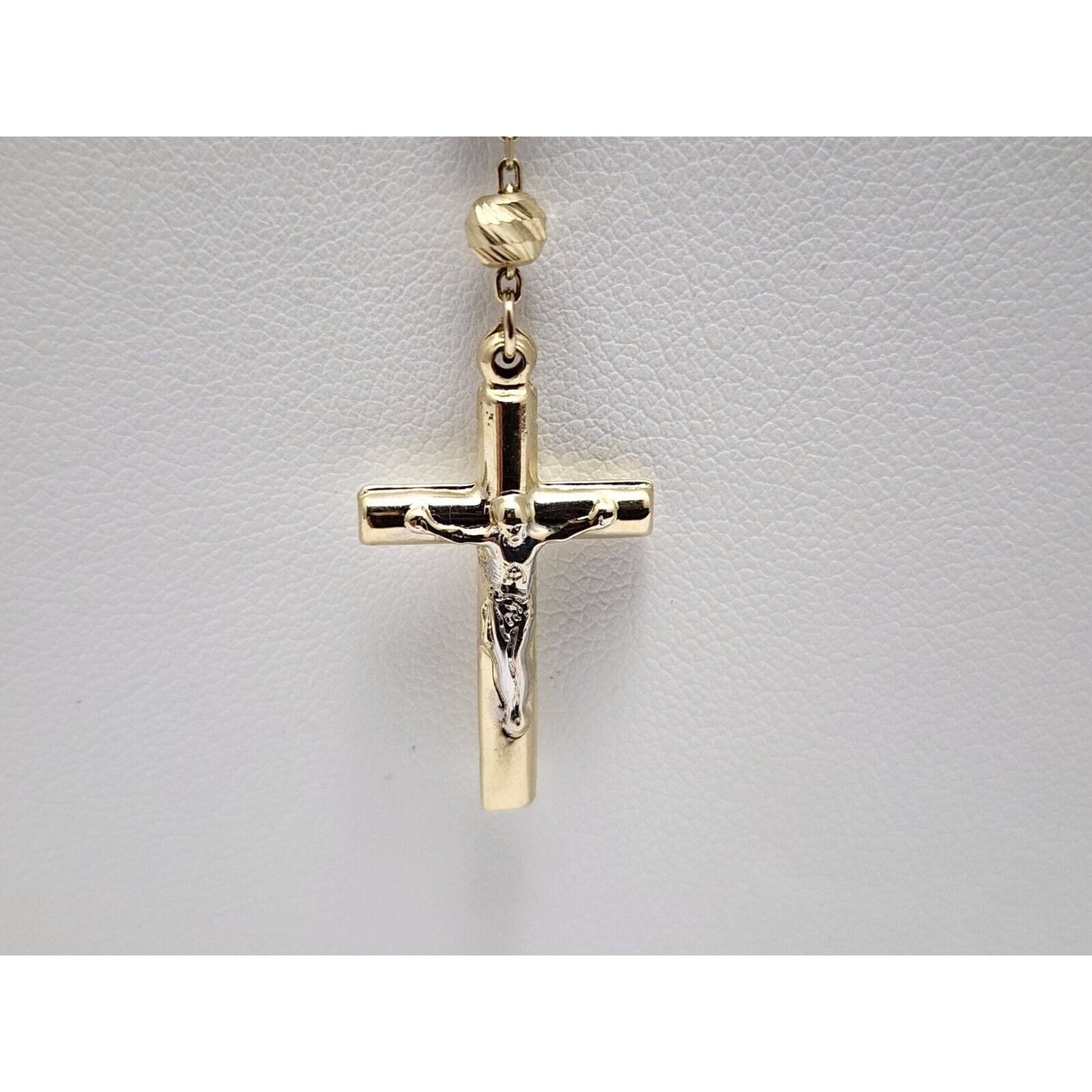 14K Tri Tone Gold Bead Ball Rosary Cross Link Chain Necklace