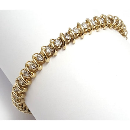 14K Solid Yellow Gold Diamond Tennis Link Bracelet