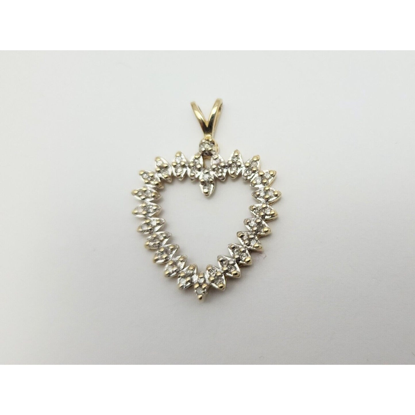 10K Solid Two Tone Gold Diamond Open Heart Charm Pendant