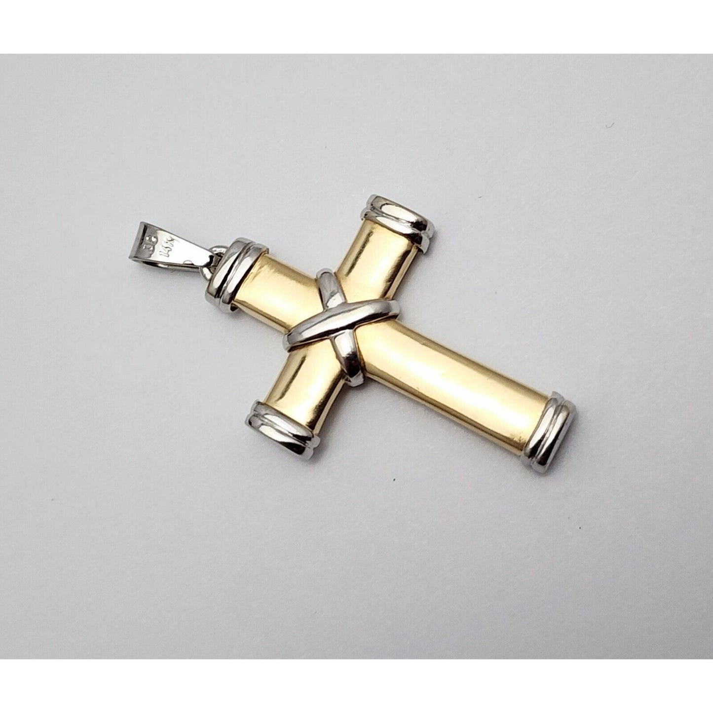 14K Solid Two Tone Gold Religious Cross Charm Pendant