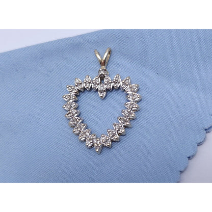 10K Solid Two Tone Gold Diamond Open Heart Charm Pendant