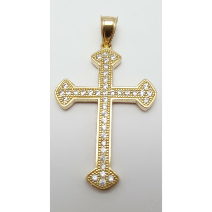 14K Solid Yellow Gold Cross Cubic Zirconia Pendant Charm