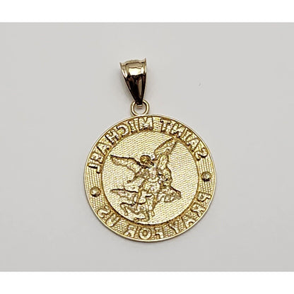 14K Two Tone Gold Religious Round Saint Michael Charm Pendant