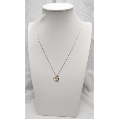 10K Yellow Gold Open Heart Diamond Charm Pendant & Link Chain Necklace