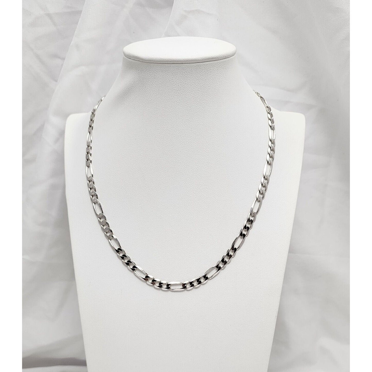 14K White Gold Figaro Link Chain Necklace