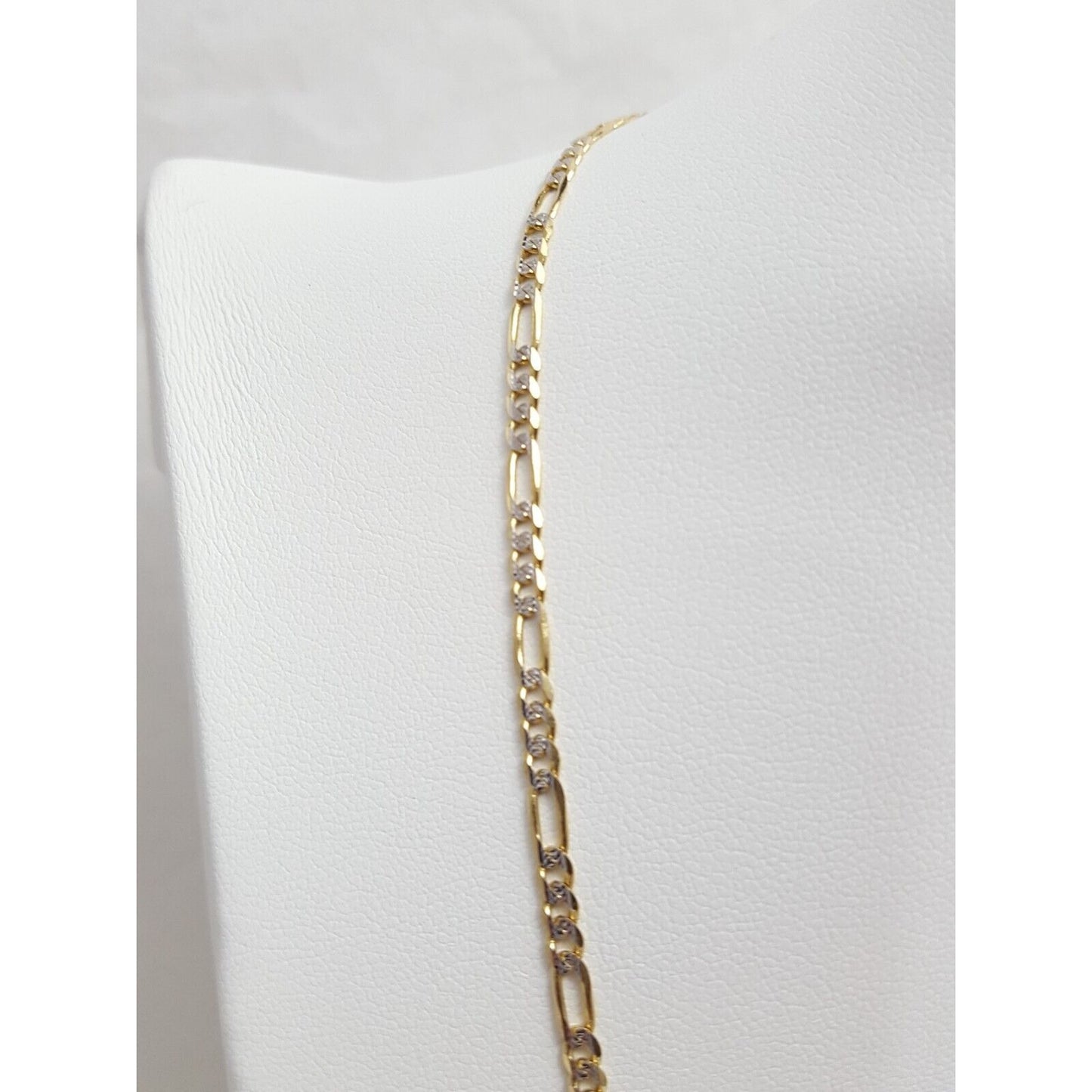 14K Two Tone Gold Diamond Cut Figaro Link Chain Necklace