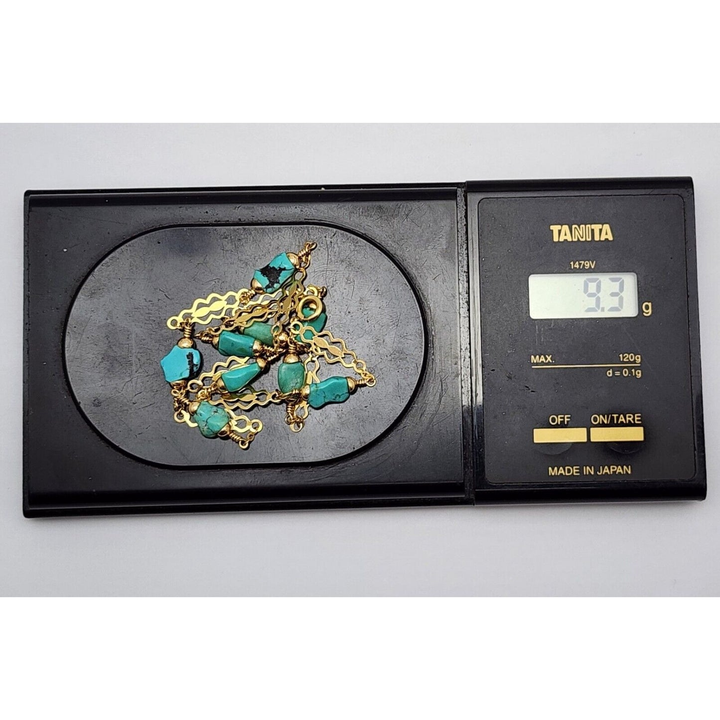 18K Yellow Gold Turquoise Link Chain Necklace