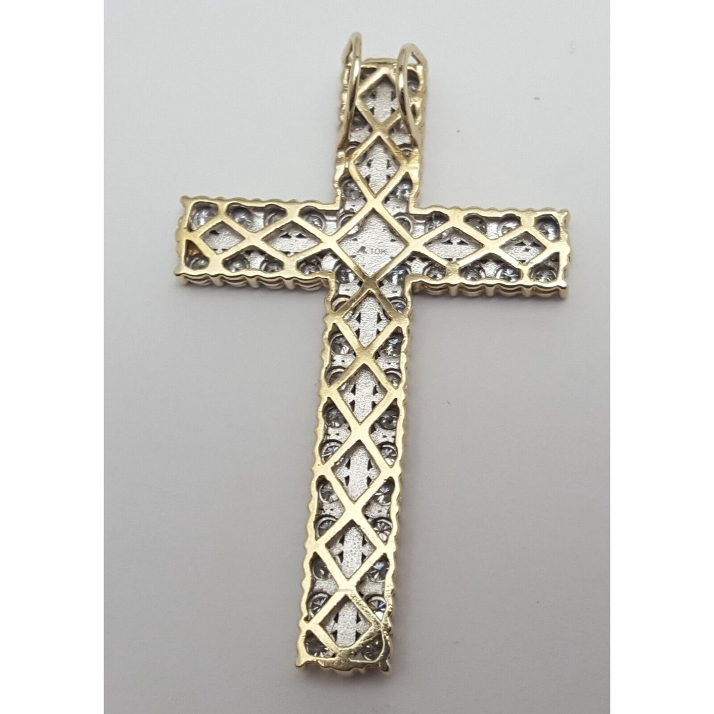 10K Solid Two Tone Gold Designer Diamond Cross Pendant Charm 1.44 ct