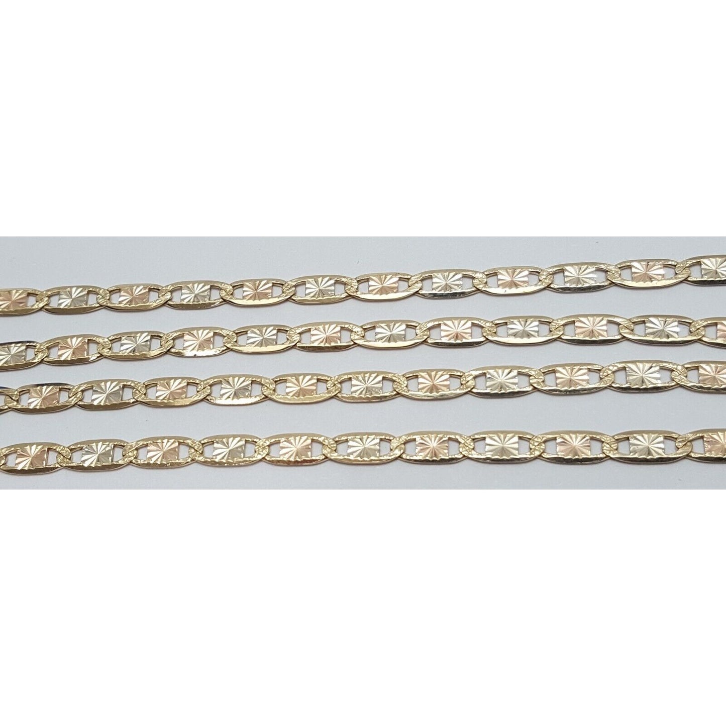 14K Tri Tone Gold Diamond Cut Mariner Link Chain Necklace