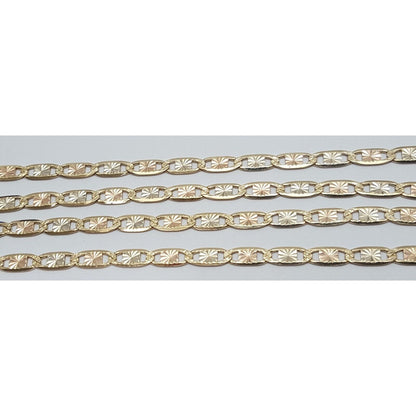 14K Tri Tone Gold Diamond Cut Mariner Link Chain Necklace