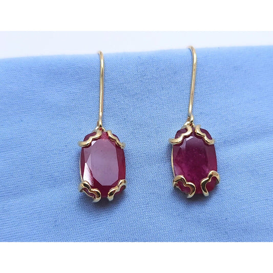 10K Yellow Gold Ruby Drop Dangle French Hook Earrings