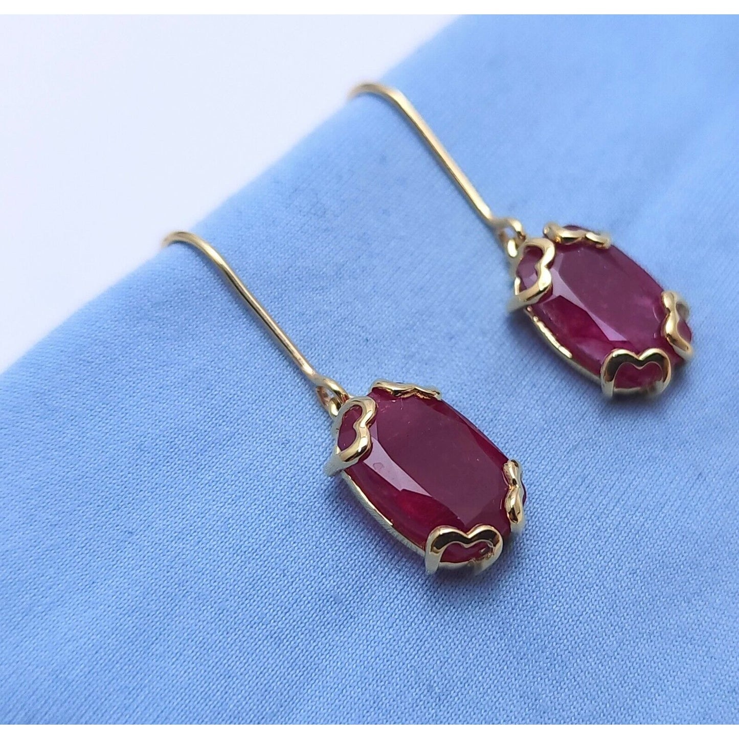 10K Yellow Gold Ruby Drop Dangle French Hook Earrings