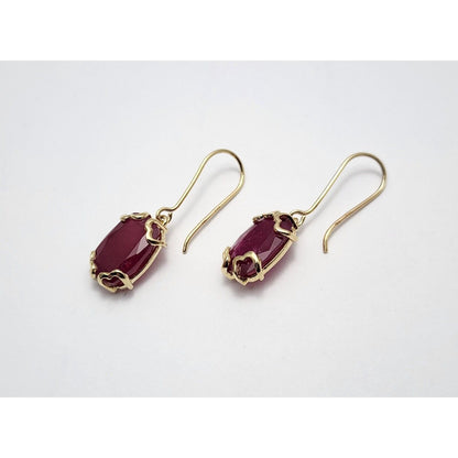 10K Yellow Gold Ruby Drop Dangle French Hook Earrings