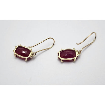 10K Yellow Gold Ruby Drop Dangle French Hook Earrings