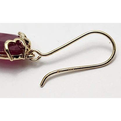 10K Yellow Gold Ruby Drop Dangle French Hook Earrings