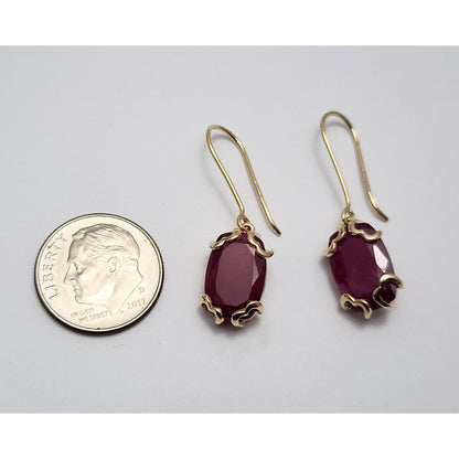 10K Yellow Gold Ruby Drop Dangle French Hook Earrings