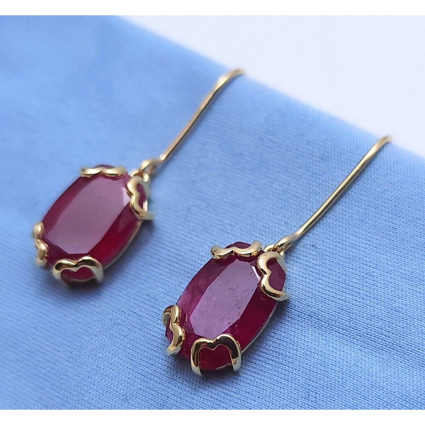 10K Yellow Gold Ruby Drop Dangle French Hook Earrings