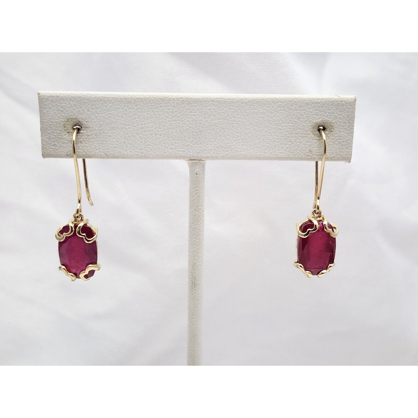 10K Yellow Gold Ruby Drop Dangle French Hook Earrings