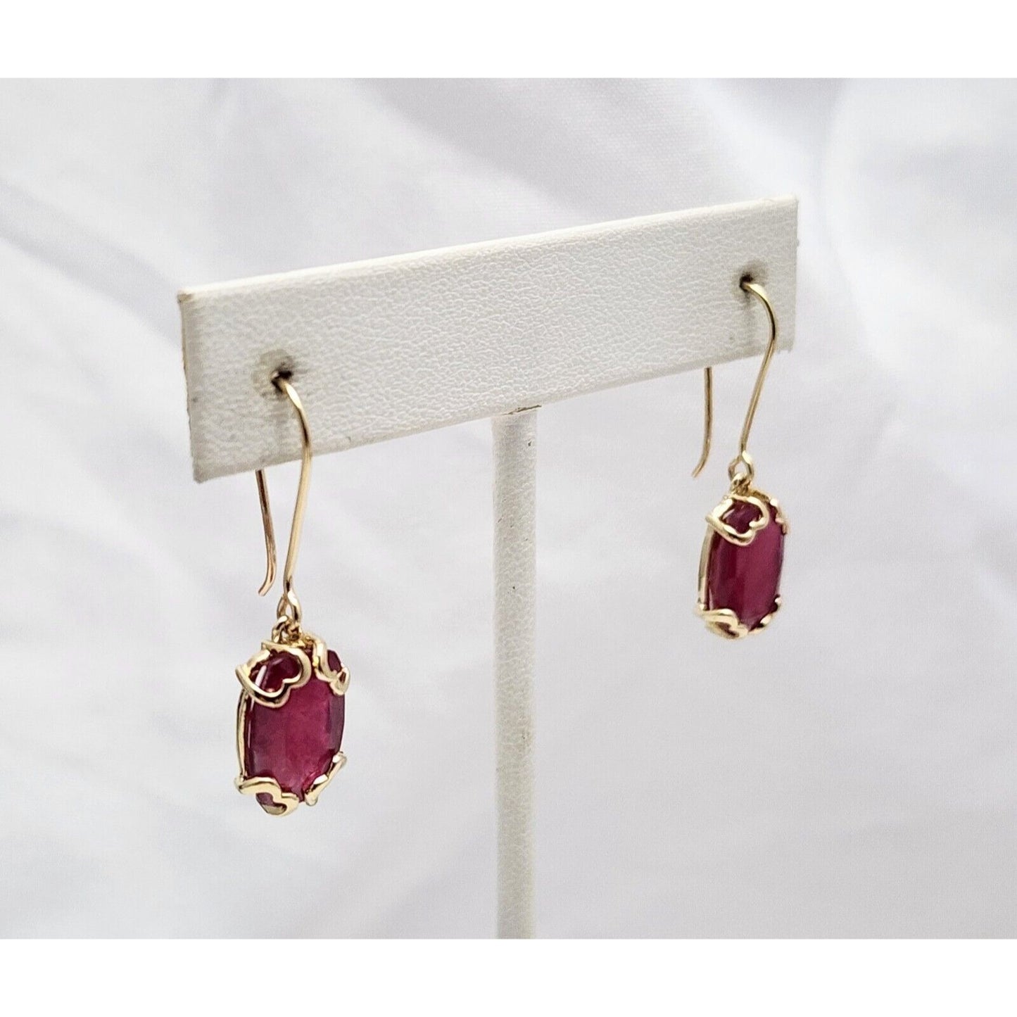 10K Yellow Gold Ruby Drop Dangle French Hook Earrings