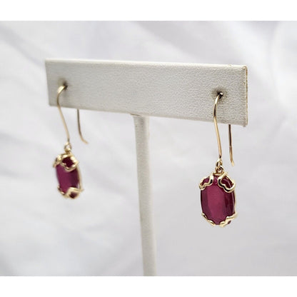 10K Yellow Gold Ruby Drop Dangle French Hook Earrings