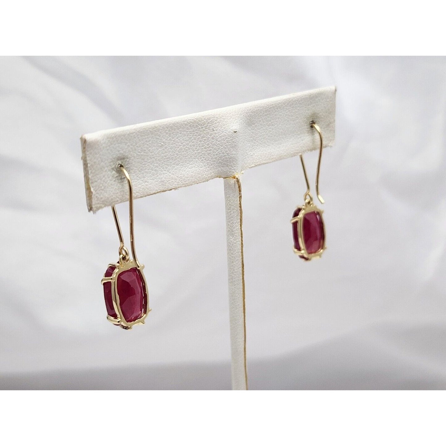 10K Yellow Gold Ruby Drop Dangle French Hook Earrings