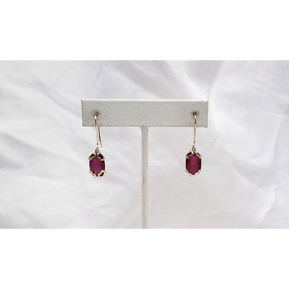 10K Yellow Gold Ruby Drop Dangle French Hook Earrings