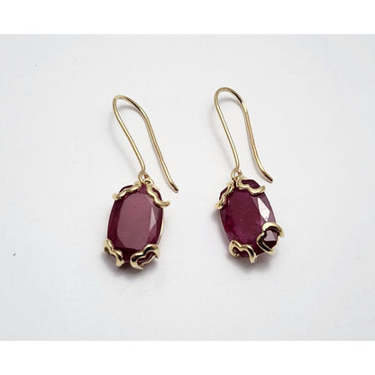 10K Yellow Gold Ruby Drop Dangle French Hook Earrings