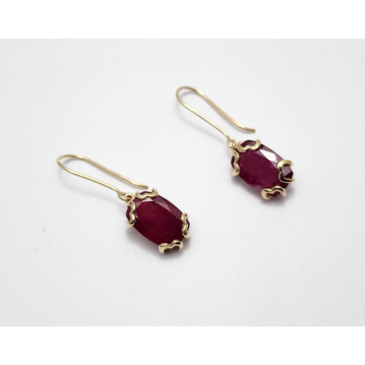 10K Yellow Gold Ruby Drop Dangle French Hook Earrings