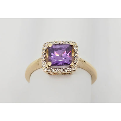 14K Yellow Gold Diamond & Purple Crystal Ring