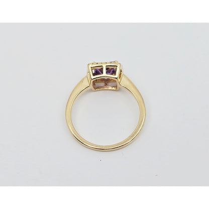 14K Yellow Gold Diamond & Purple Crystal Ring