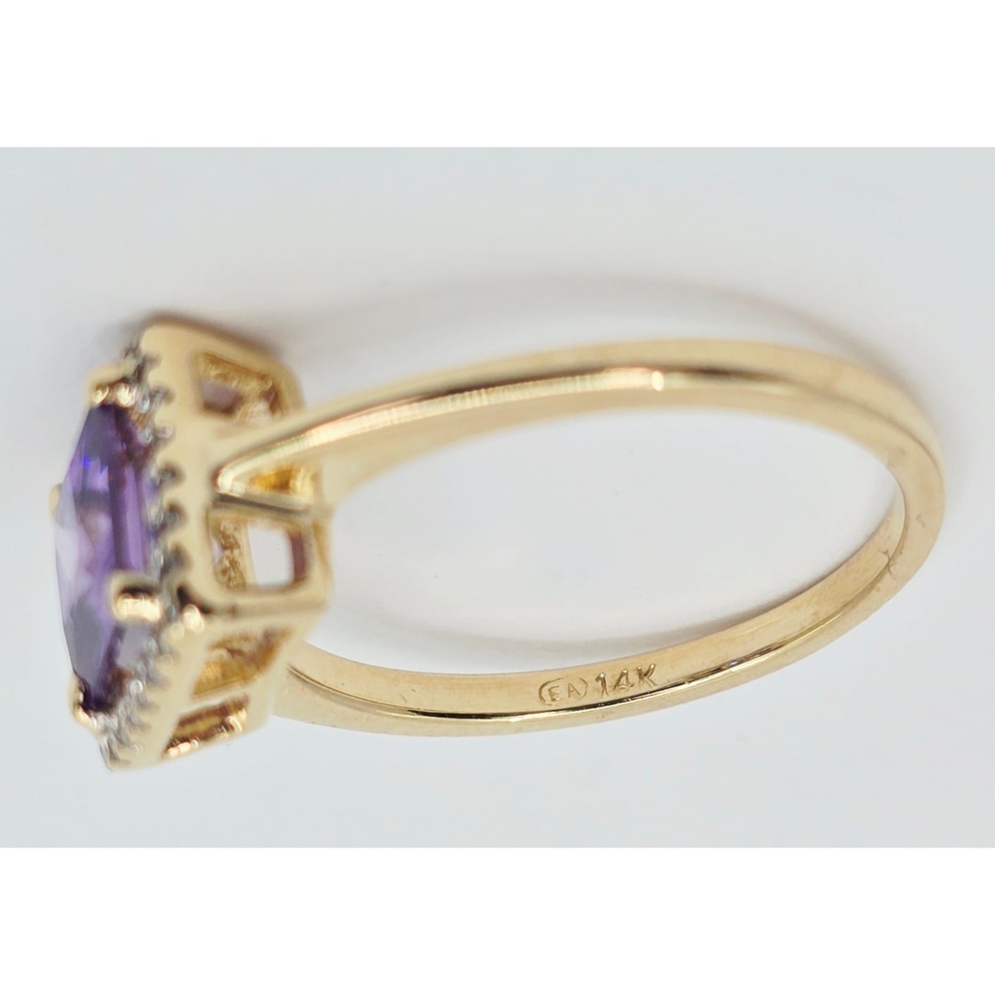 14K Yellow Gold Diamond & Purple Crystal Ring