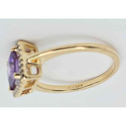 14K Yellow Gold Diamond & Purple Crystal Ring